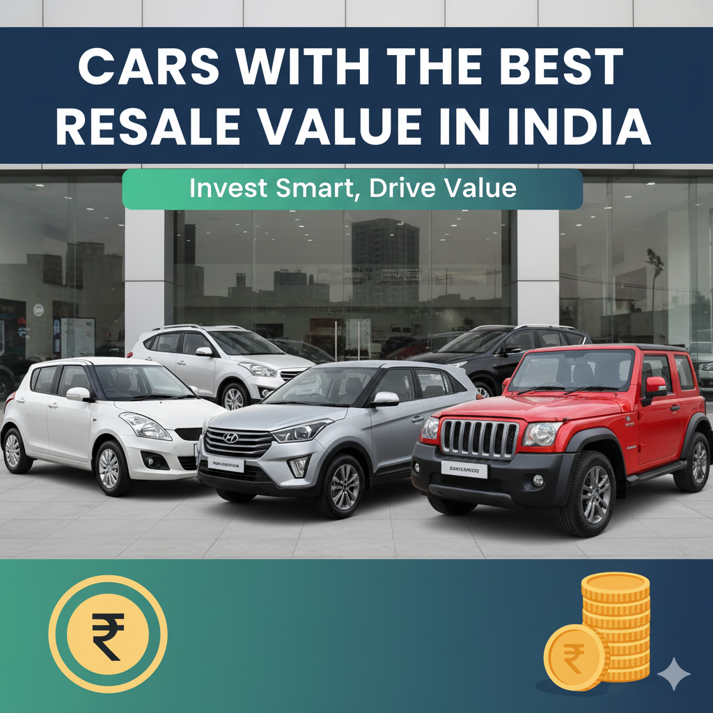 Top cars with the best resale value in India including Toyota Fortuner, Maruti Swift, Hyundai Creta and Mahindra Thar.